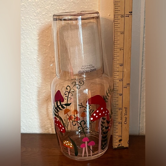 Bedside Carafe & Tumbler Glass Set Mushroom Decor - Picture 6 of 7